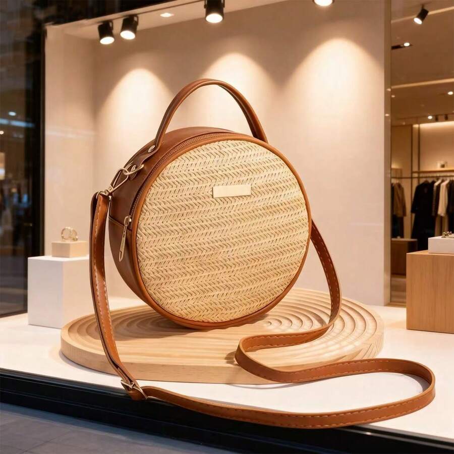 Brown Woven Straw Beach Bag, Summer Casual Vacation Tote Handbag, Women's Shoulder Crossbody Bag, Business Commuter Crossbody Bag, And Small Handbag For Daily Office Use. Suitable For Girls, Female Co