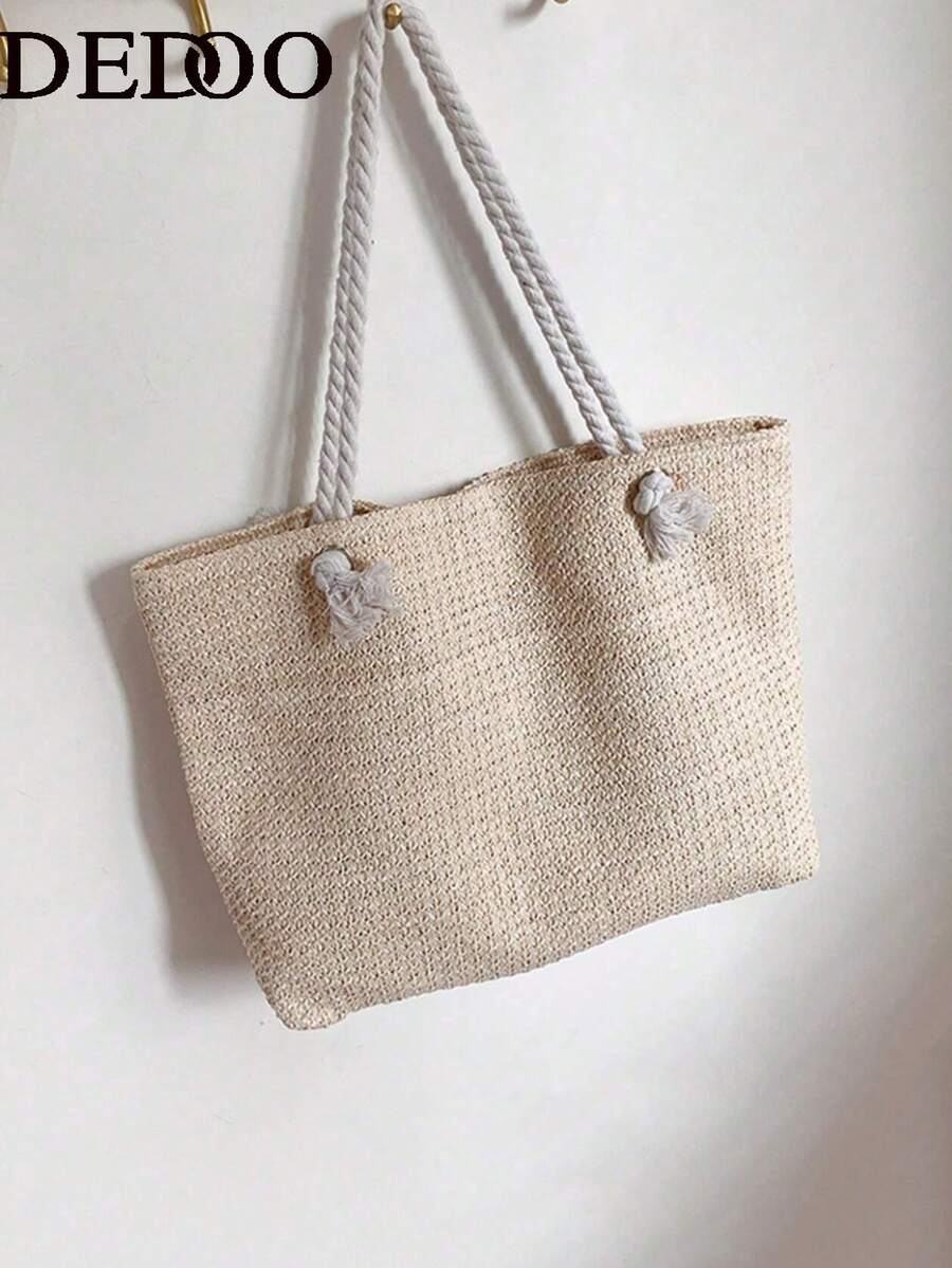 Dedoo Woven Large Capacity Tote Bag, Lightweight Shopping Shoulder Bag, Summer Women's Vacation Travel Essential Handbag Backpack