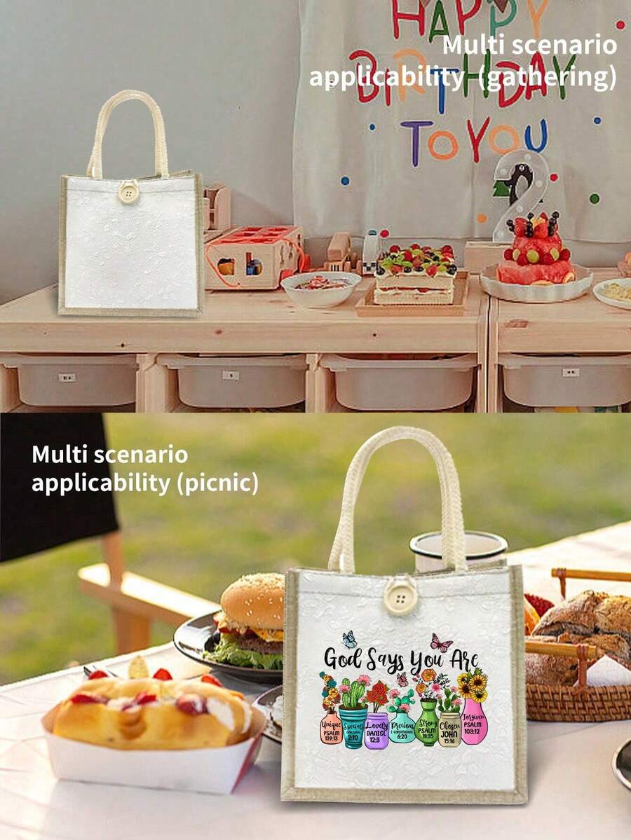Minimalist Christian Graphic Linen Tote Bag, "God Says You Are Unique", Ideal For Travel And Vacation, Best Gift To Express Faith, Button Decor Shopping Bag, Dual Handles, Reusable Tote Bag, Suitable