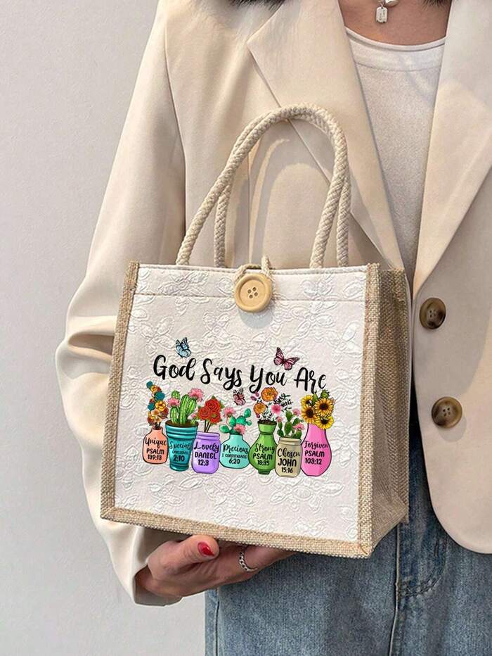 Minimalist Christian Graphic Linen Tote Bag, "God Says You Are Unique"