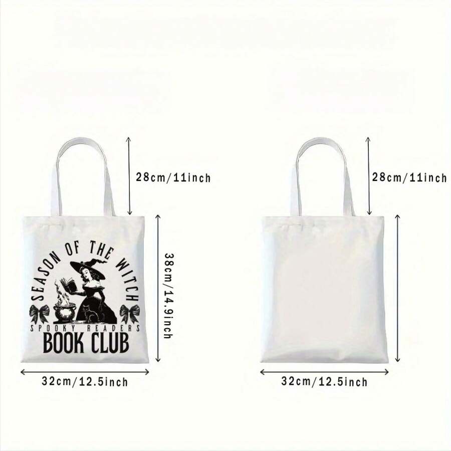 Halloween Bag, Halloween, Spooky Readers Book Club Print Tote Bag Handbag, Large Capacity Simple Style Durable Canvas Bags Outdoor Picnic, Party, Traveling, Shopping