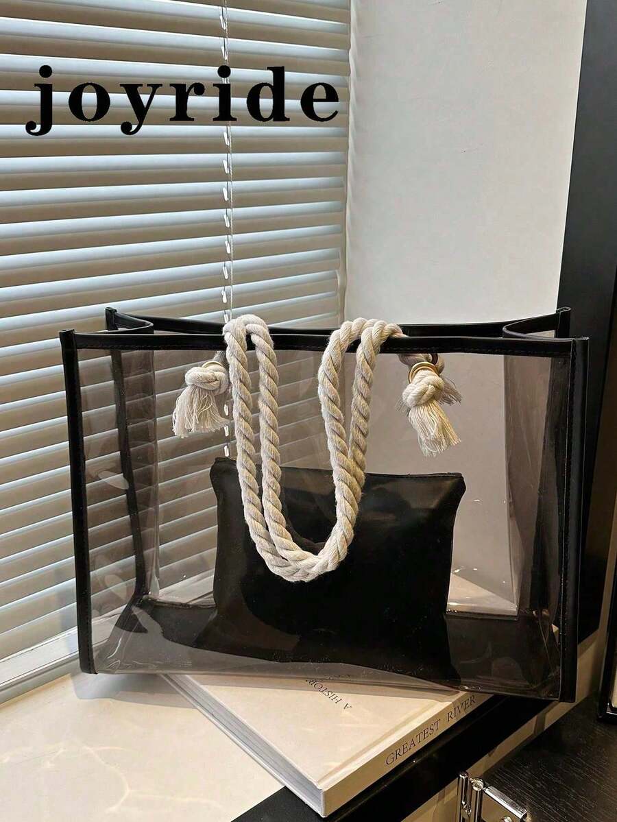 2pcs/Set Fashionable Color Block Transparent Beach Tote Bag For Women