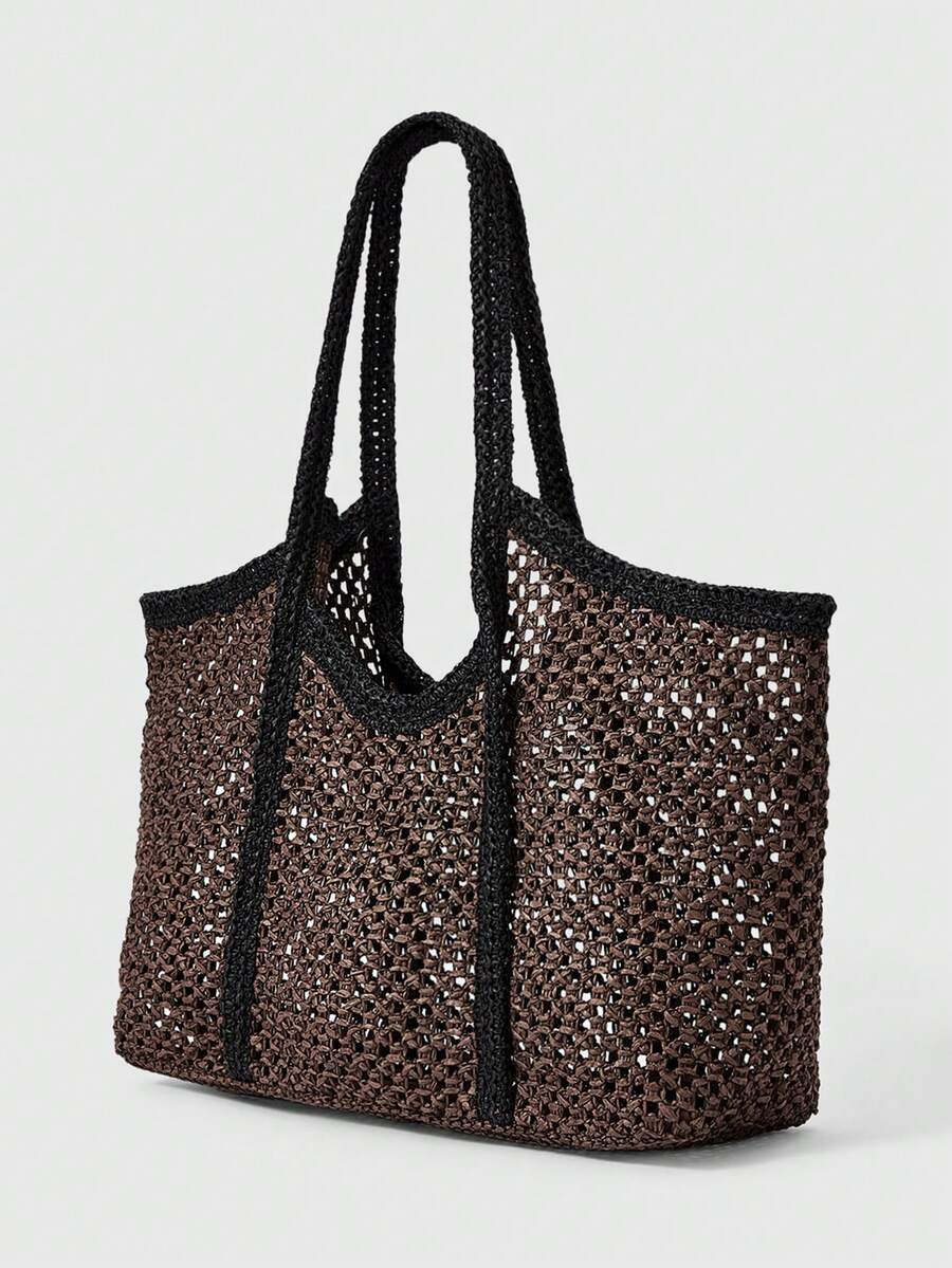 ROMWE Kawaii Women's Casual Versatile Commuter Woven Tote Bag
