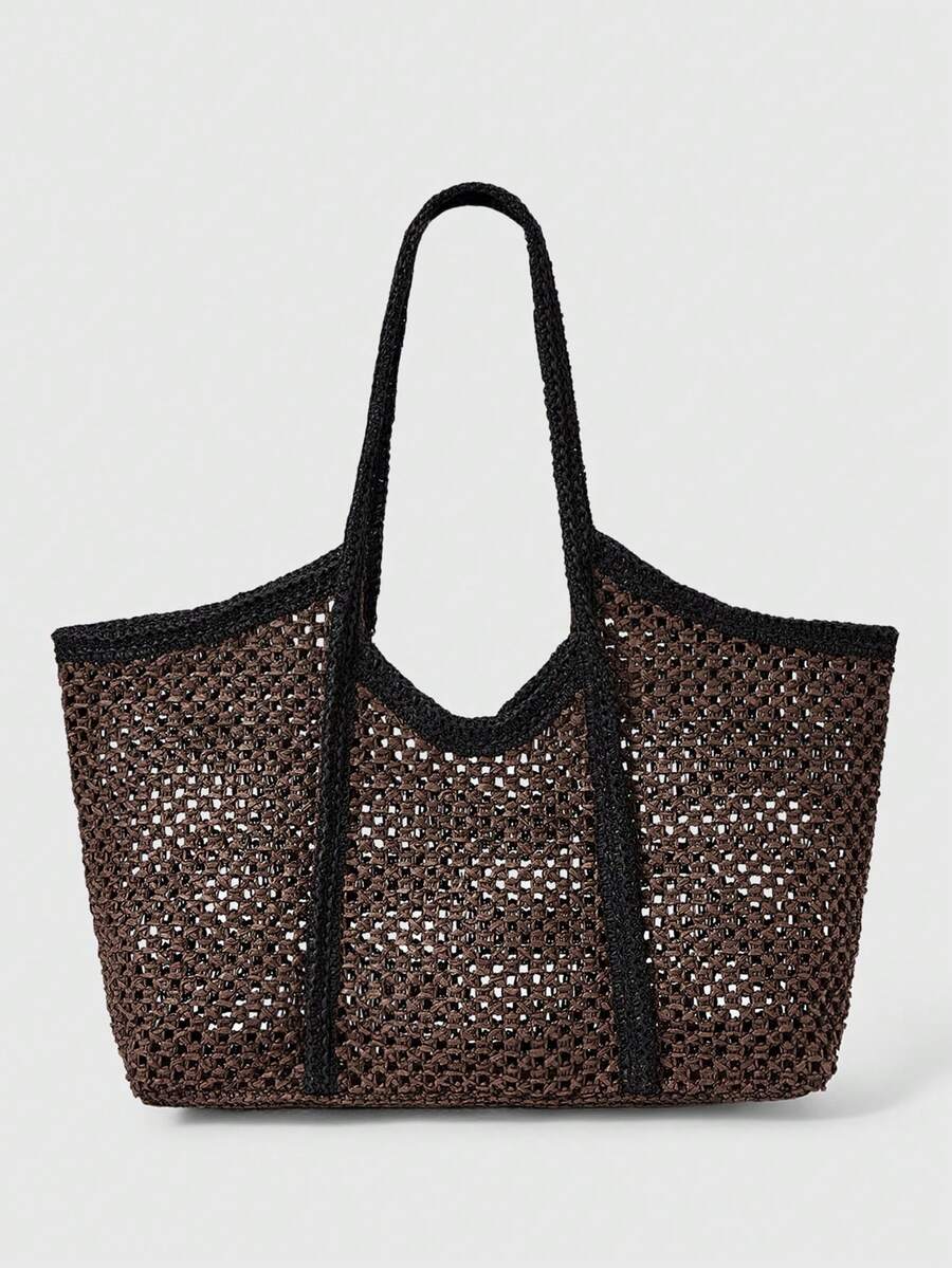 ROMWE Kawaii Women's Casual Versatile Commuter Woven Tote Bag