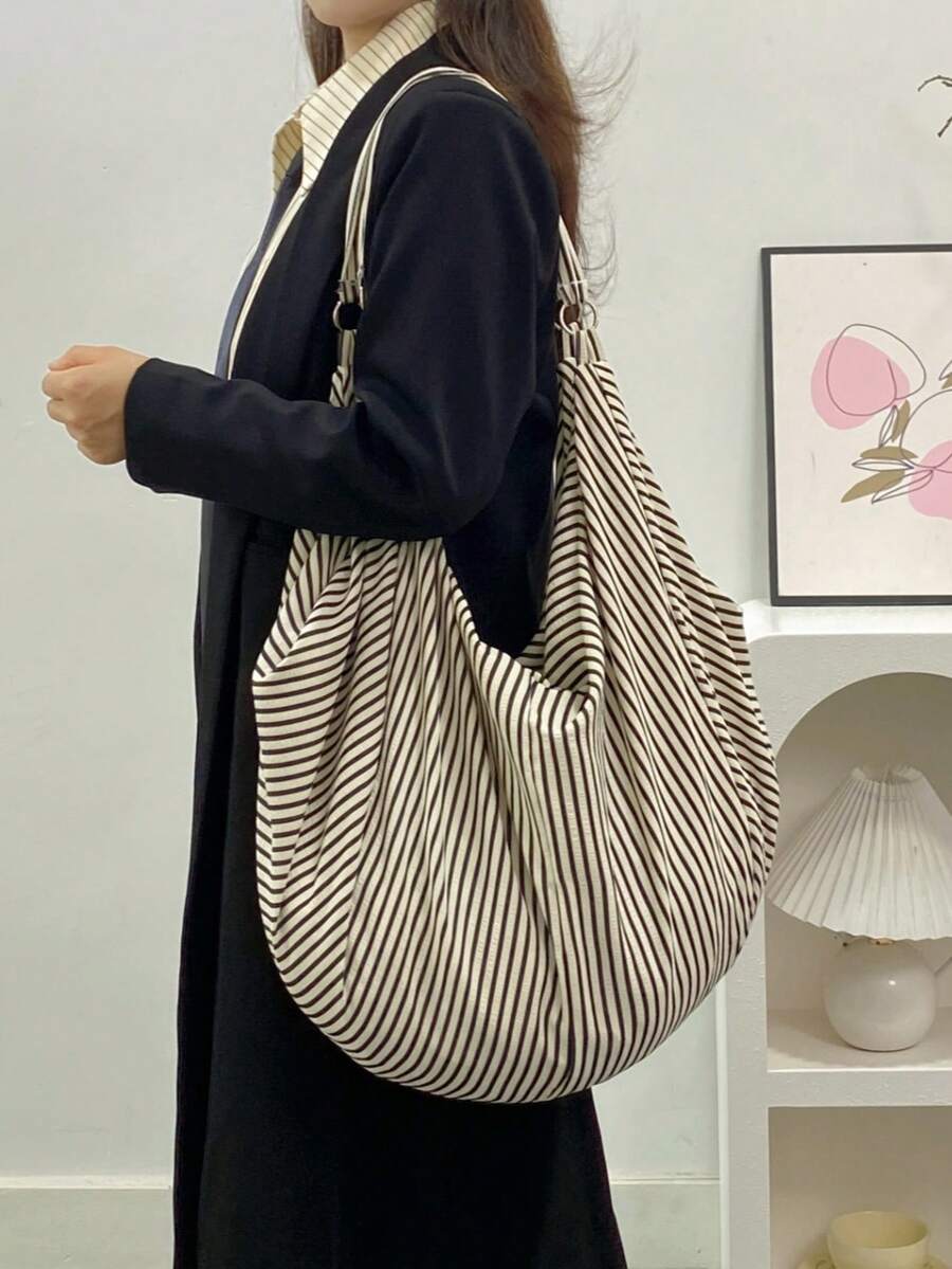 Large Capacity Foldable Solid Color Shoulder Bag, Back To School Minimalist Style Women's Crossbody Bag, Nylon Fabric Bag