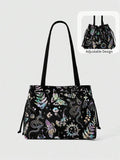 ROMWE Fairycore Floral Butterfly Jungle Suede Tote Shoulder Bag