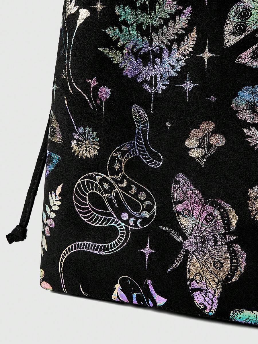 ROMWE Fairycore Floral Butterfly Jungle Suede Tote Shoulder Bag