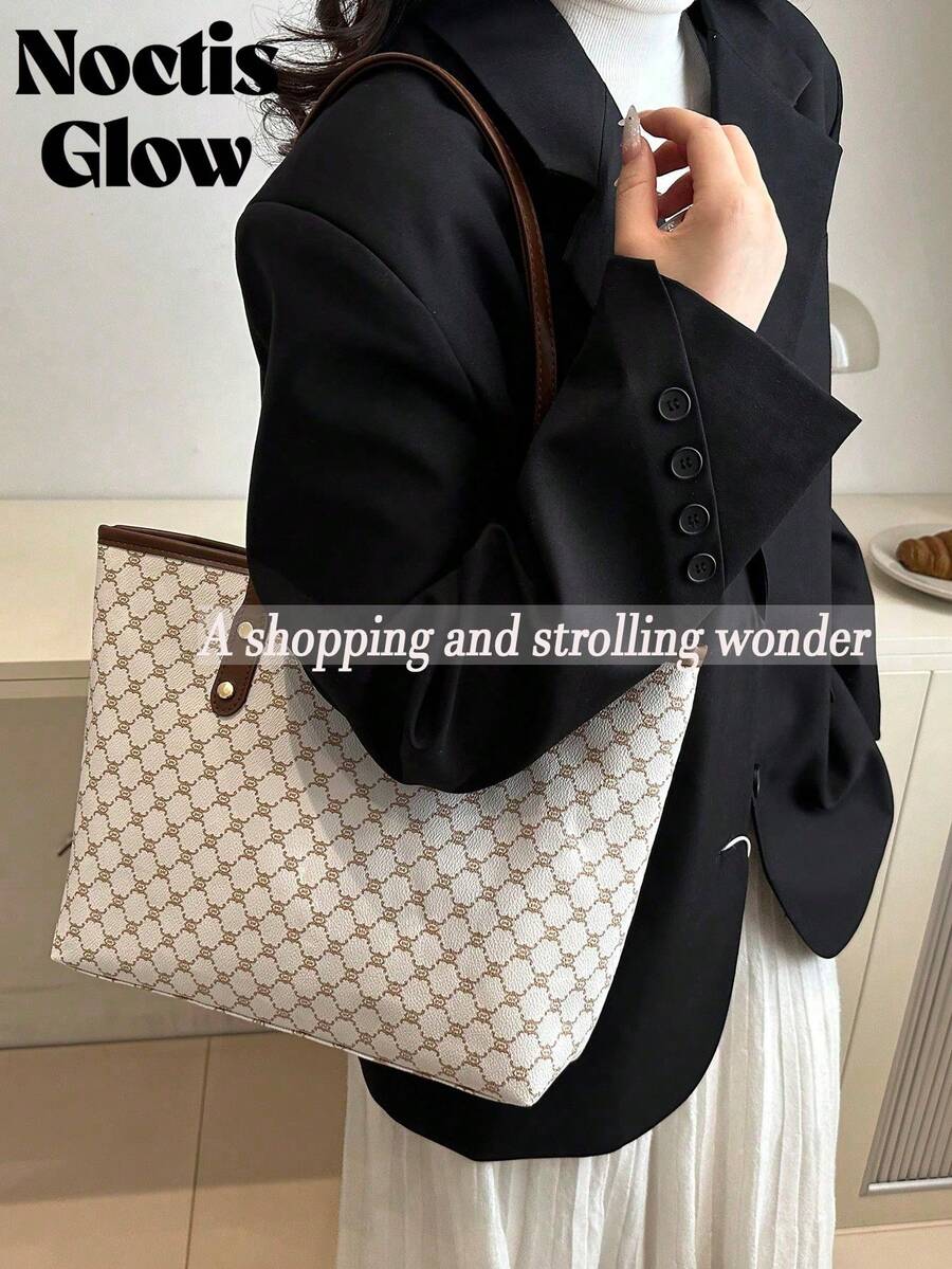 Large Capacity Tote Bag Stylish Handbag For Women Heavy-Duty Shoulder Bag Lightweight Shopping Bag Great For Vacation Beach Trips Commute Travel