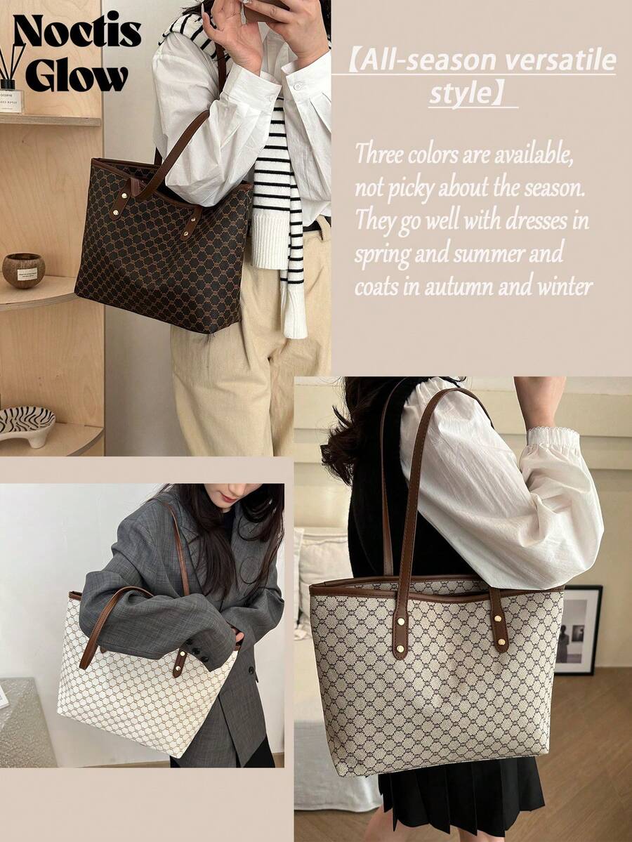 Large Capacity Tote Bag Stylish Handbag For Women Heavy-Duty Shoulder Bag Lightweight Shopping Bag Great For Vacation Beach Trips Commute Travel