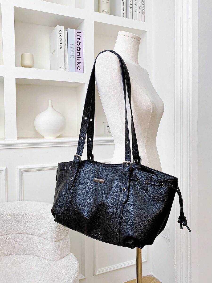PU Large Capacity Solid Color Soft Tote Bag Women's Shoulder Handbag Everyday Casual Versatile Large Capacity Commuter Bag