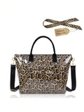 Women's Leopard Print Tote Bag Waterproof PVC Shoulder Handbag With Scarf- Large Animal Pattern Crossbody Purse With Adjustable Strap