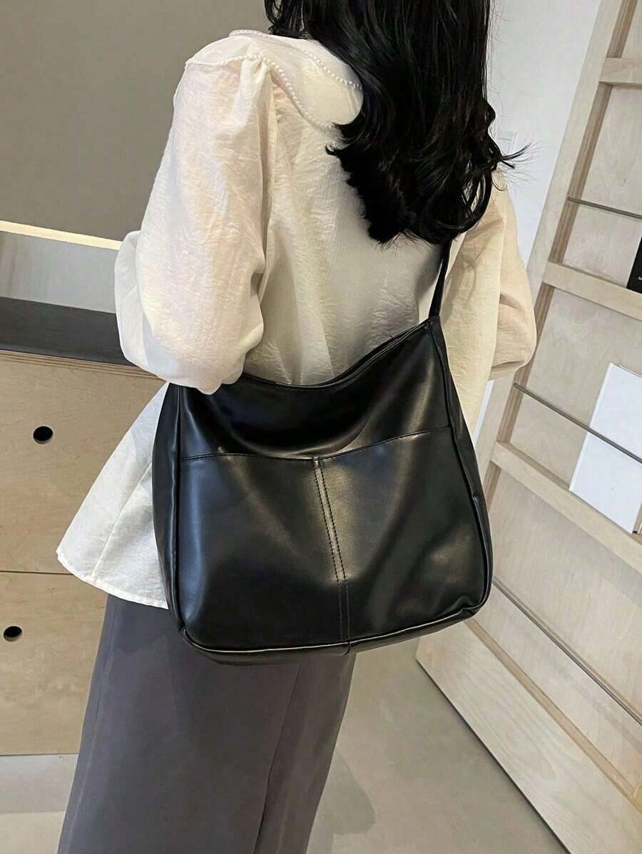 Women's Soft Black Faux Leather Large Hobo Tote Bag, Adjustable Crossbody Strap With Cute Doll Charm For Work Shopping Travel