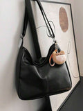 Women's Soft Black Faux Leather Large Hobo Tote Bag