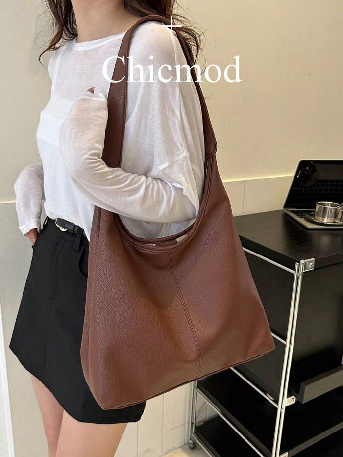 Coffee/Black Solid Color PU Large Capacity Magnetic Closure Casual Fashion Shoul