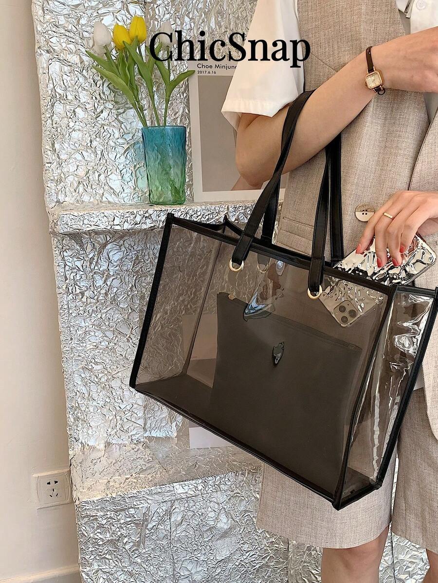 Summer Beach Transparent Pvc Tote Bag With Small Bag Set Shoulder Bag For Women, Perfect For Music Festival