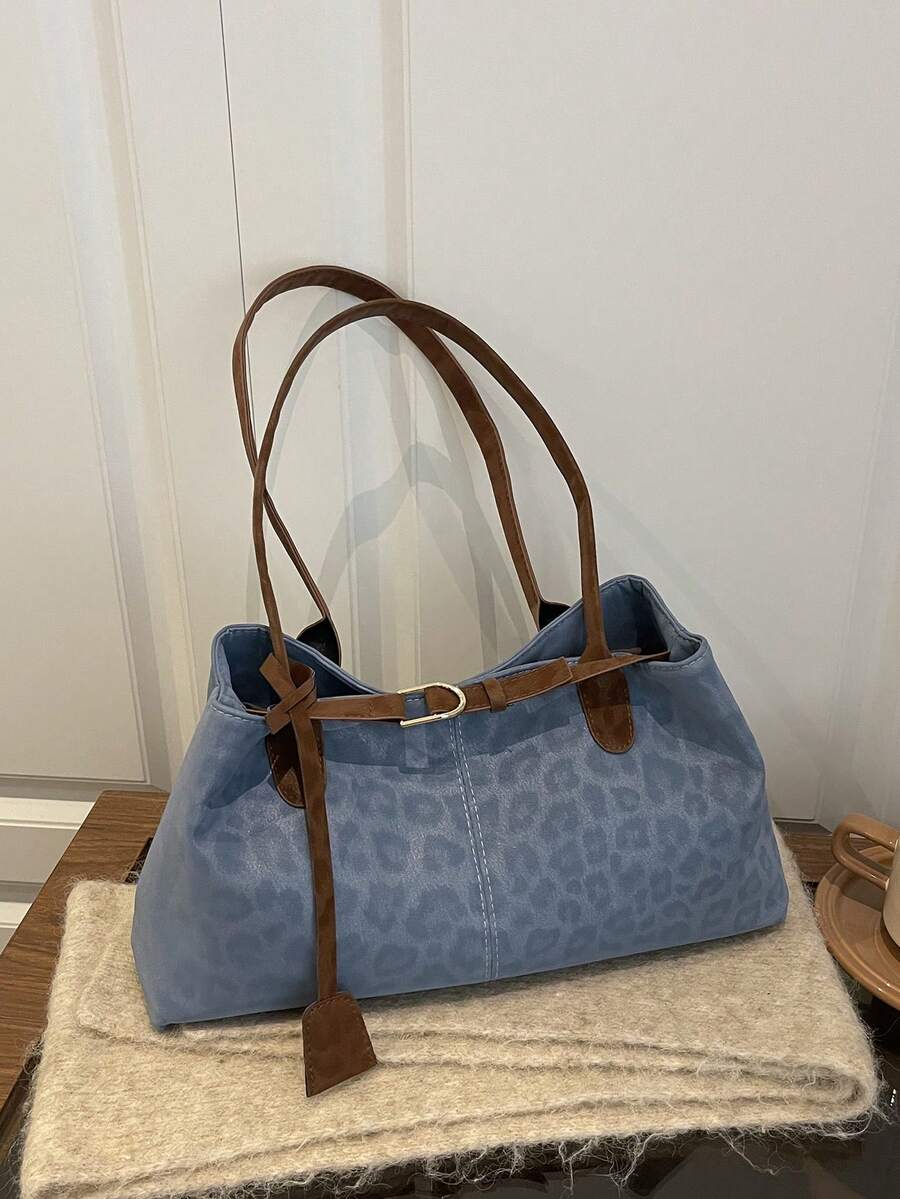 New Leopard Print Belt, Minimalist & Fashionable For Commuting, Oversized Retro Underarm Tote Bag, European And American Style