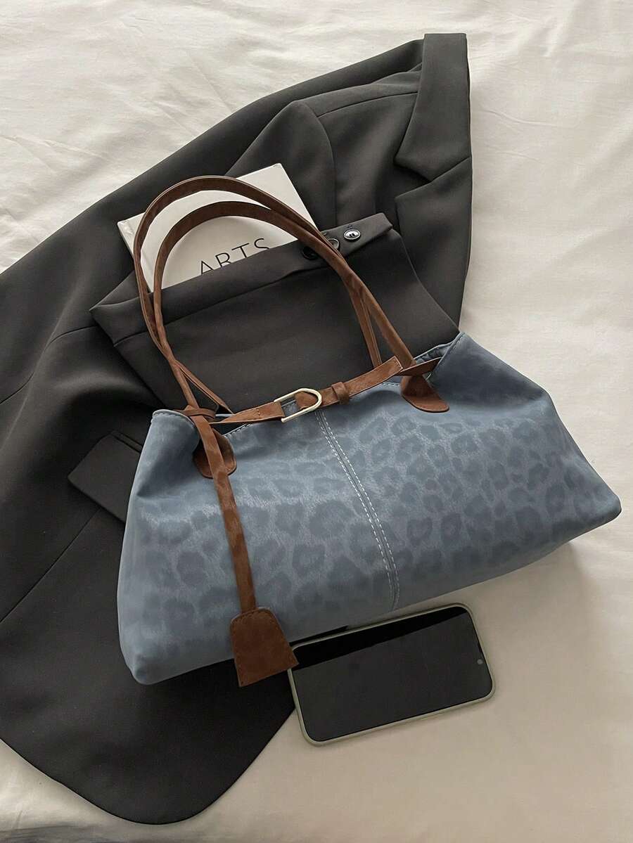 New Leopard Print Belt, Minimalist & Fashionable For Commuting, Oversized Retro Underarm Tote Bag, European And American Style
