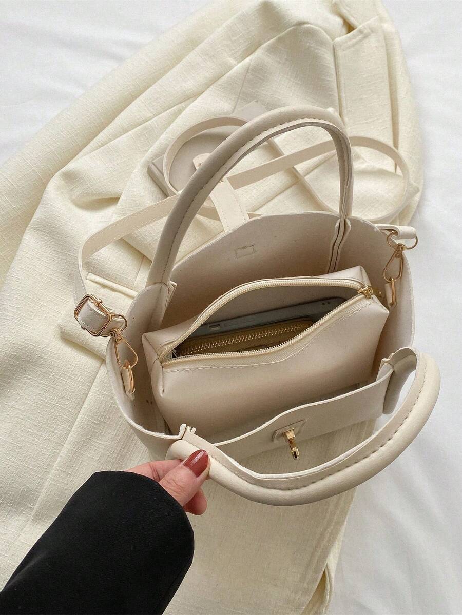 Women's New Solid Color PU Fashion Tote Bag Multifunctional Crossbody Bag With Small Coin Purse