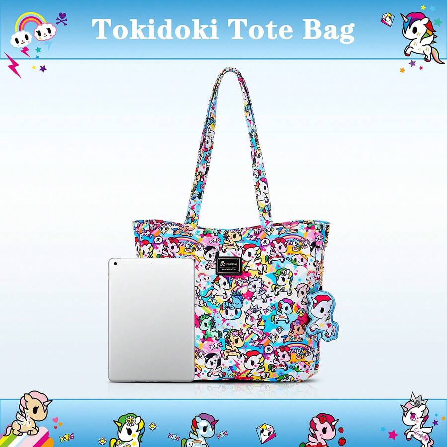 Official Tokidoki Tote Bag With Unicorno Keychain, Cartoon Canvas Bag Handbag Large Capacity Shoulder Bag For Women Girls