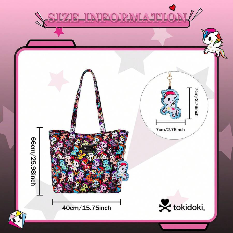 Official Tokidoki Tote Bag With Unicorno Keychain, Cartoon Canvas Bag Handbag Large Capacity Shoulder Bag For Women Girls