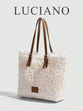 White Lace Tote Bag For Women, Minimalist Shoulder Small Handbag, Sweet Style Casual Travel Lace Shopping Bag, Woven Pattern Design, Hollow Lace, French Retro Style, Suitable For Professional Women