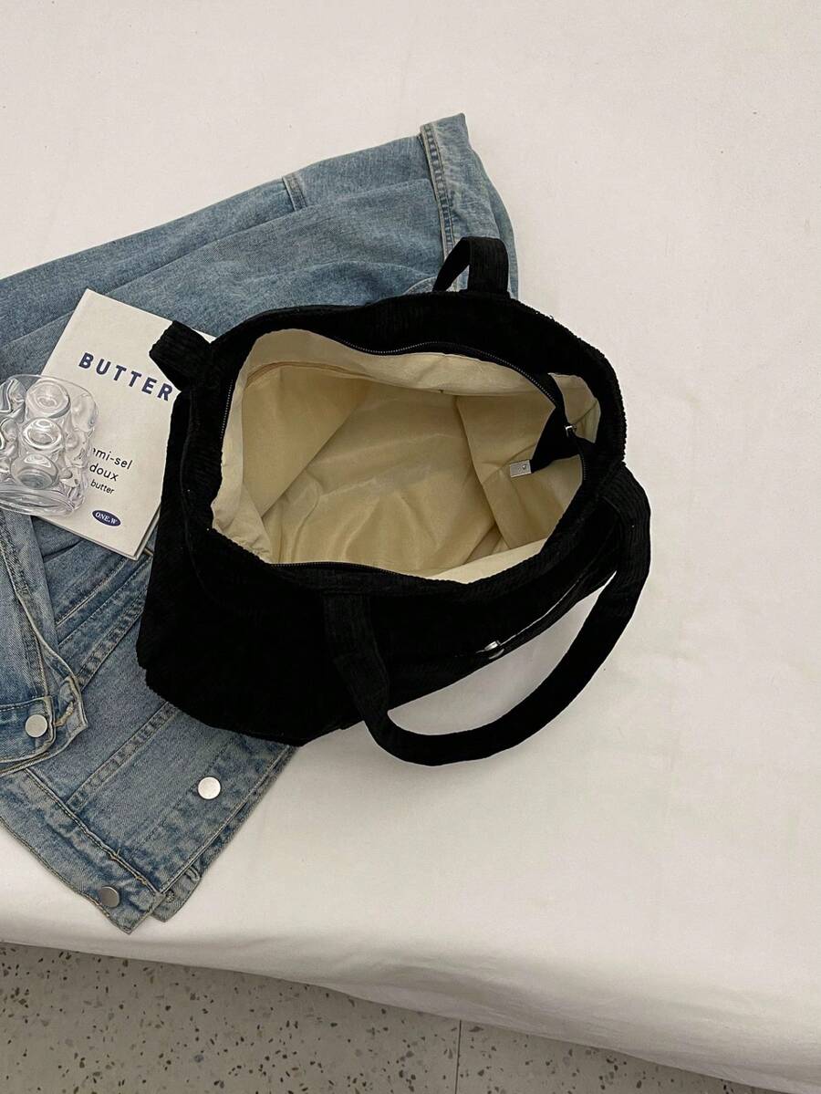 1Pc Corduroy Material Tote Bag,Women High-Capacity Handbag,Solid Color Soft Tote Bag Women's Shoulder Handbag Everyday Casual Versatile Large Capacity Commuter Bag For Daily Commute,Shopping,For S