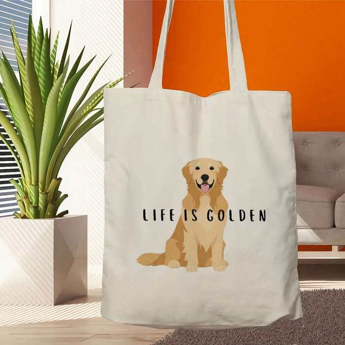 1pc 1pcs Women's Golden Retriever Dog Print Handbag- Casual Tote Suitable For Ev