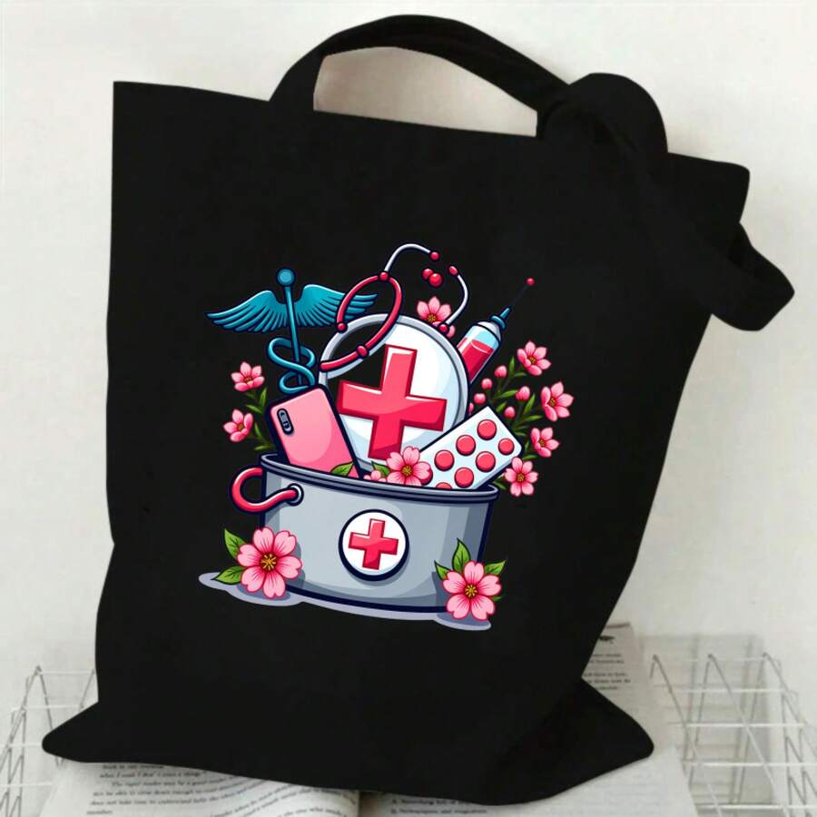 Student Nurse Doctor Tote Bag- Heavy-Duty Nylon Professional Bookbag Suitable Healthcare Workers, Commuting, Hospital, Travel- & Washable (Black/)