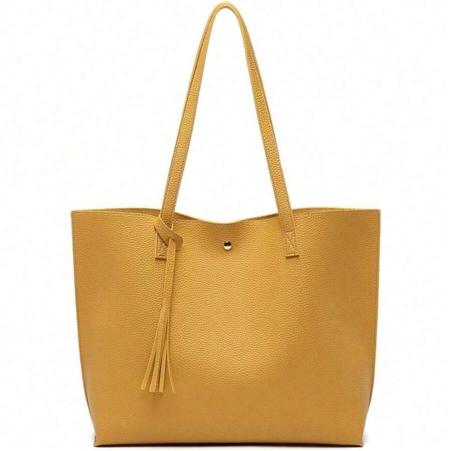Dreubea Women's Soft Faux Leather Tote Shoulder Bag From, Big Capacity Tassel Handbag