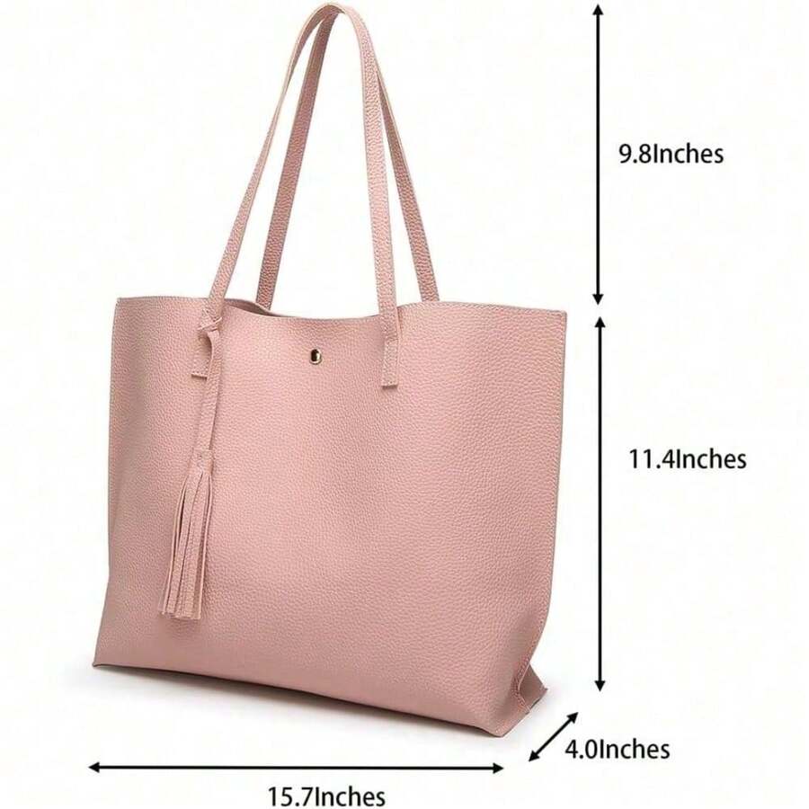 Dreubea Women's Soft Faux Leather Tote Shoulder Bag From, Big Capacity Tassel Handbag