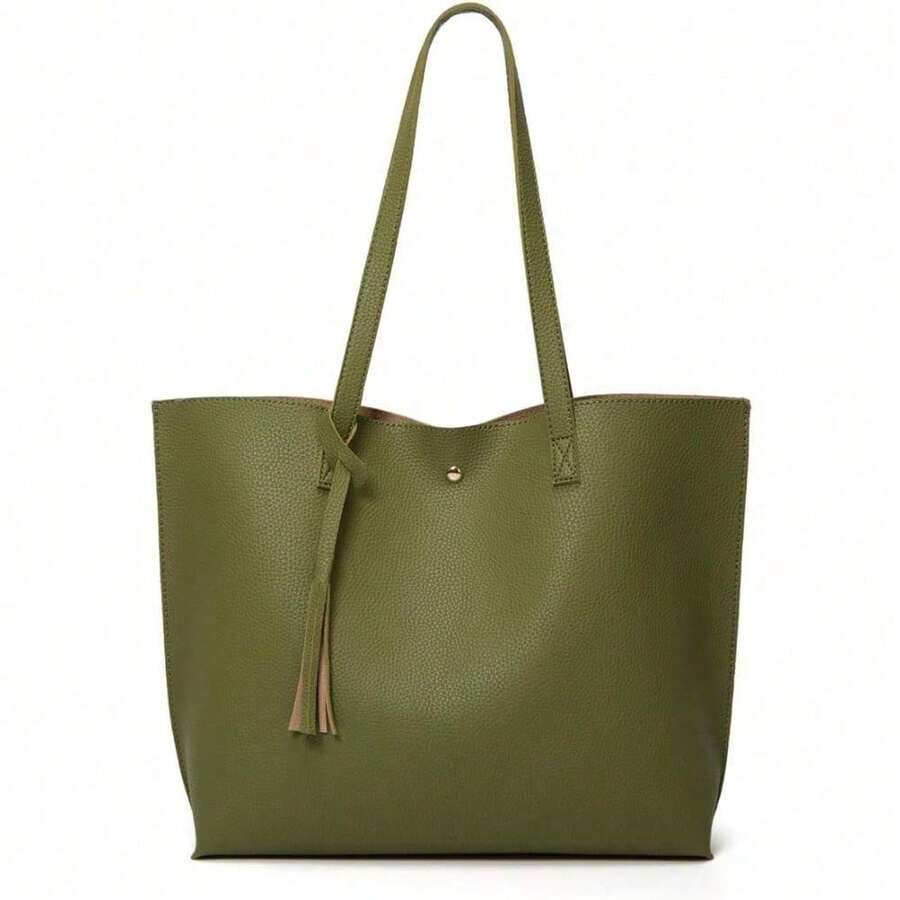 Dreubea Women's Soft Faux Leather Tote Shoulder Bag From, Big Capacity Tassel Handbag