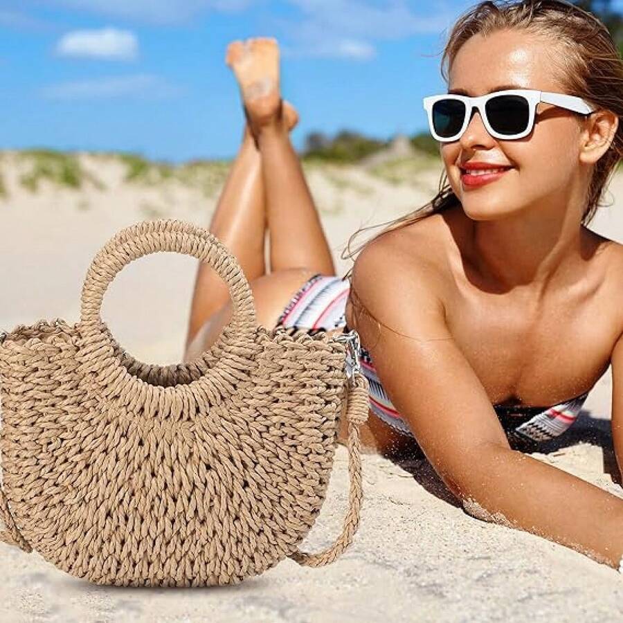 Women's Straw Beach Tote Bag- Lightweight Summer Mesh Hollow Shoulder Bag, Perfect For Beach Days And Daily Commute And Everyday Use