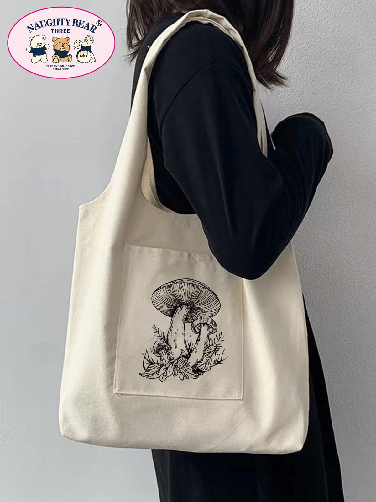 Fashionable Simple Style Mushroom Printed Canvas Bag Mushroombag,Novelty Bag, Perfect Best Gag & Funny Gifts.
