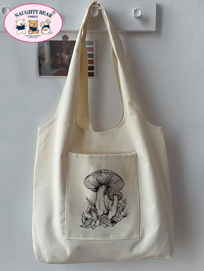 Fashionable Simple Style Mushroom Printed Canvas Bag Mushroombag, Novelty Bag
