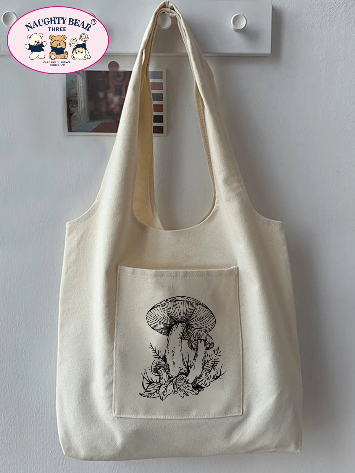 Fashionable Simple Style Mushroom Printed Canvas Bag Mushroombag,Novelty Bag, Perfect Best Gag & Funny Gifts.
