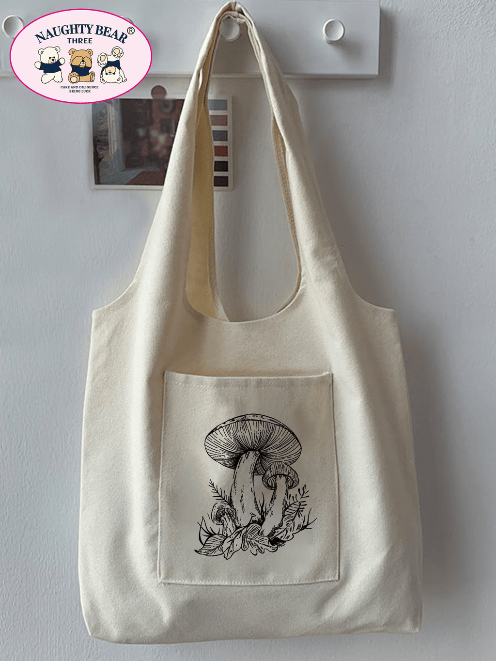 Fashionable Simple Style Mushroom Printed Canvas Bag Mushroombag,Novelty Bag, Perfect Best Gag & Funny Gifts.