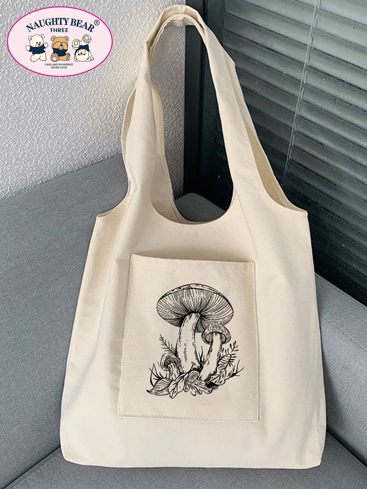 Fashionable Simple Style Mushroom Printed Canvas Bag Mushroombag,Novelty Bag, Perfect Best Gag & Funny Gifts.