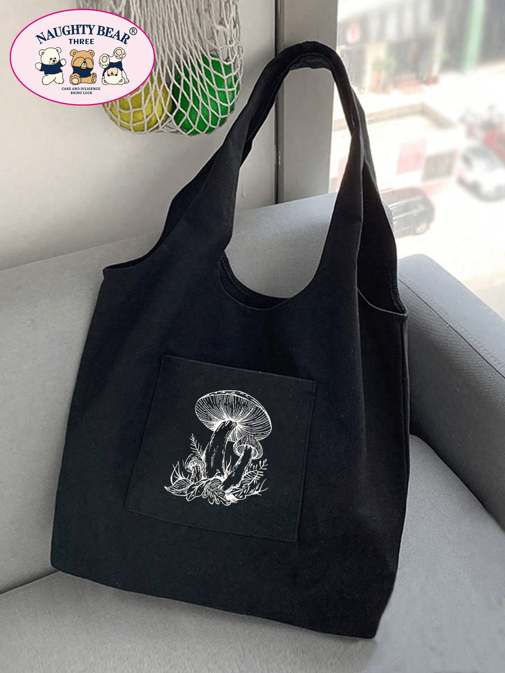 Fashionable Simple Style Mushroom Printed Canvas Bag Mushroombag,Novelty Bag, Perfect Best Gag & Funny Gifts.