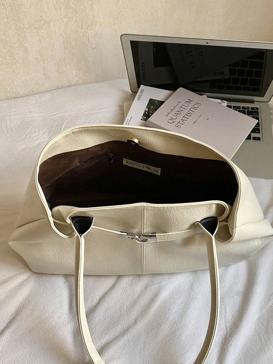 1pc Women's Large Capacity Tote Bag, PU Leather Shoulder Handbag, Casual Classic Minimalist Fashion Commuter Bag