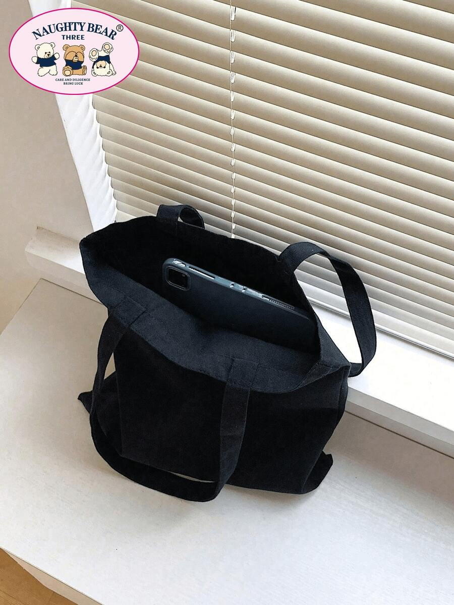 1pc Black Fashionable Cat & Starry Sky Printed Women's Canvas Tote Bag, Portable Shopping Bag For TravellingLightweight,Portable,Large Capacity, Suitable For Teen Girls Women College Students, Perfect