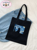 1pc Black Fashionable Cat & Starry Sky Printed Women's Canvas Tote Bag, Portable Shopping Bag For TravellingLightweight,Portable,Large Capacity, Suitable For Teen Girls Women College Students, Perfect
