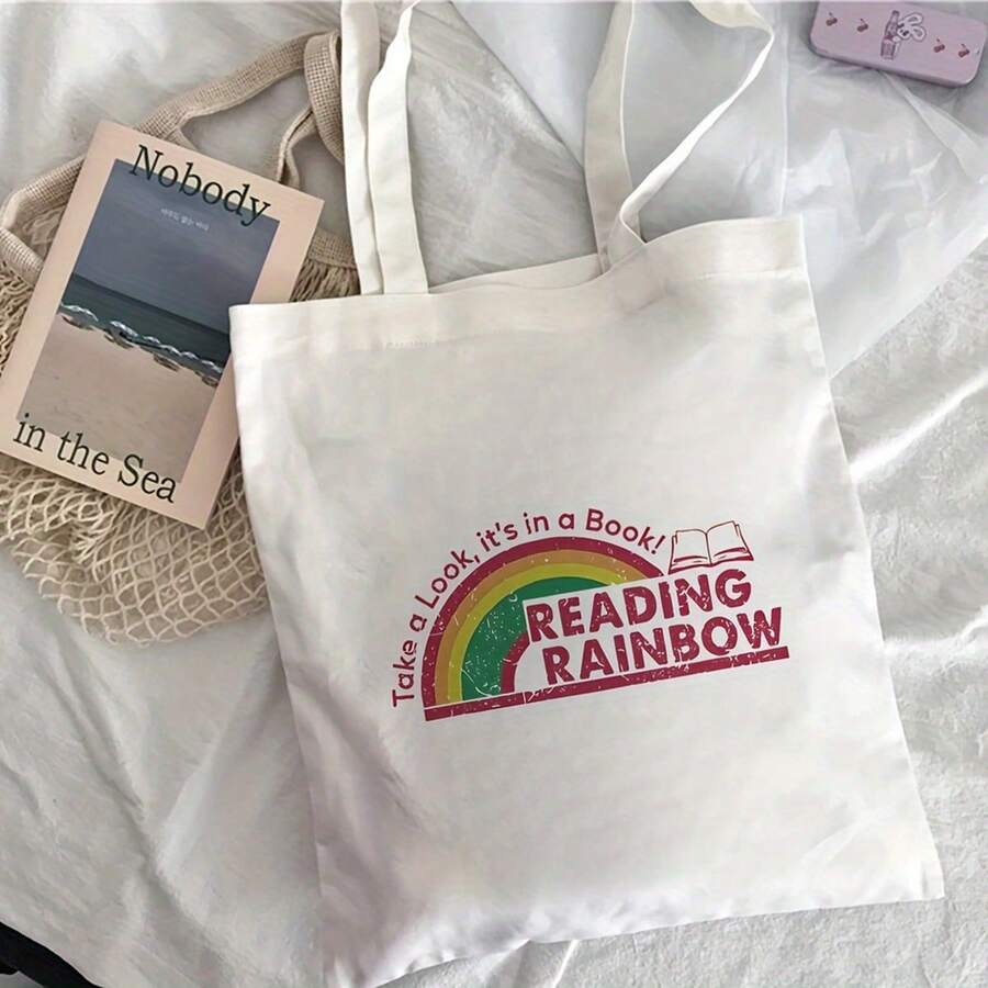 1pc "Smutty Romance Book Club" Canvas Tote Bag- Large Capacity Shoulder Bag With Skull And Books Design, Perfect For Shopping, Everyday Use, And Gift Giving, Reusable Grocery Bag 15.7inch X 13.7inch
