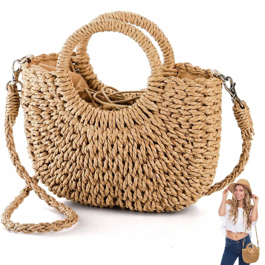Oaoleer 1PC Straw Clutch Purses For Women Woven Straw Beach Sea Handbag Tote Bags For Summer