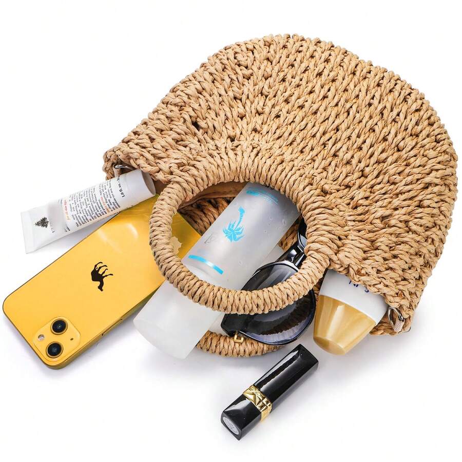 Oaoleer 1PC Straw Clutch Purses For Women Woven Straw Beach Sea Handbag Tote Bags For Summer
