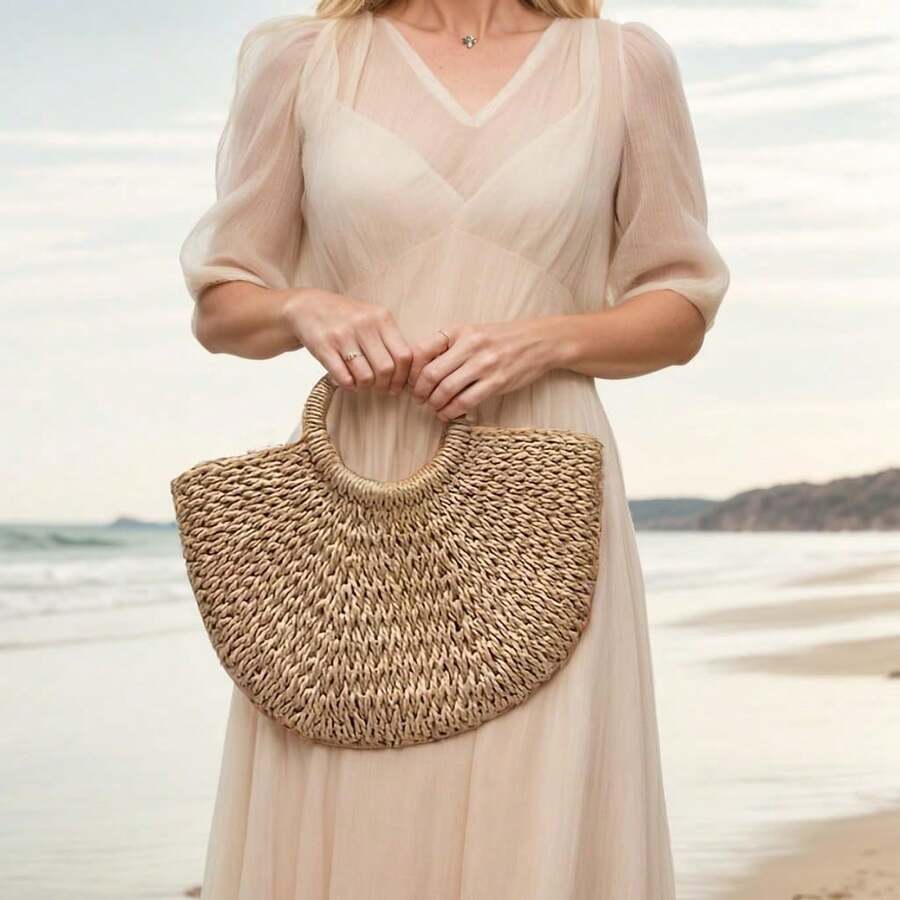 Oaoleer 1PC Straw Clutch Purses For Women Woven Straw Beach Sea Handbag Tote Bags For Summer