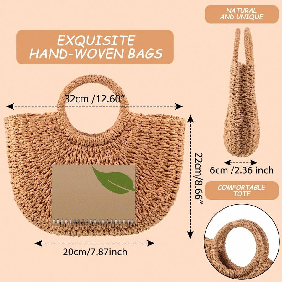 Oaoleer 1PC Straw Clutch Purses For Women Woven Straw Beach Sea Handbag Tote Bags For Summer