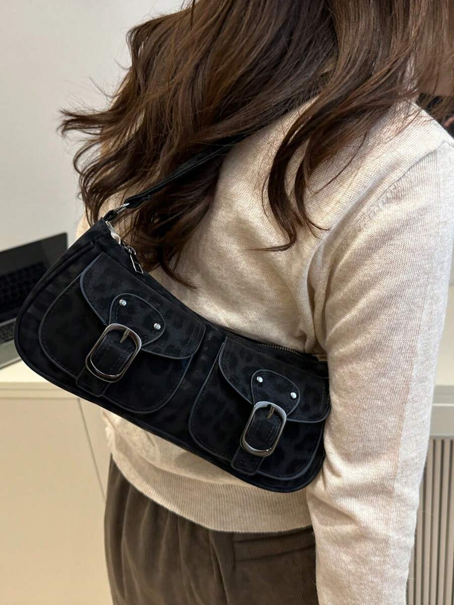 New Fashion Double Pocket Decor Handbag Tote Shoulder Bag, Suitable For Parties, Outings, Vacations, Shopping And Daily Use, Can Store Coins, Phones, Also Suitable As A Work Bag For White-Collar, Coll