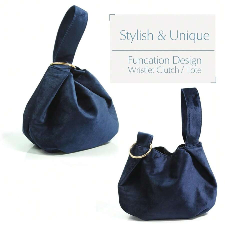 Women Clutch Velvet Top Handle Bag Wristlet Small Tote Purse
