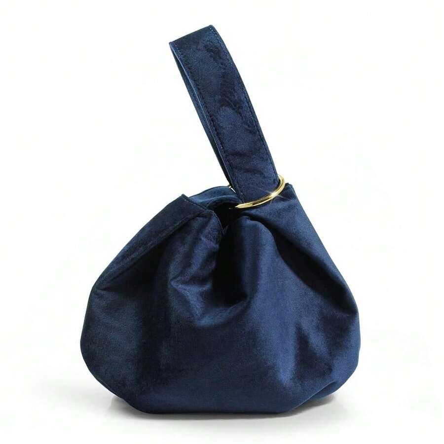 Women Clutch Velvet Top Handle Bag Wristlet Small Tote Purse