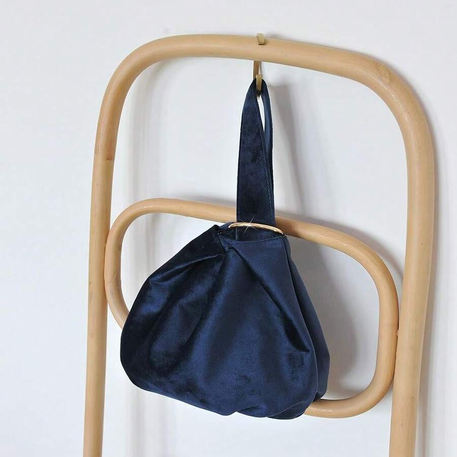 Women Clutch Velvet Top Handle Bag Wristlet Small Tote Purse